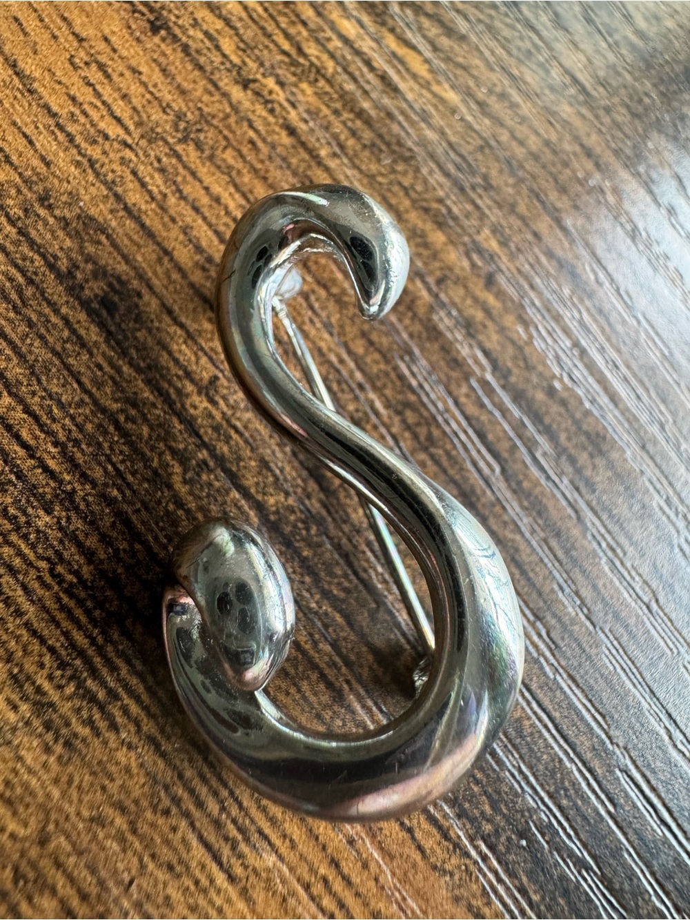 Anne Klein Silver Tone Curved S-Shaped Brooch, Vintage